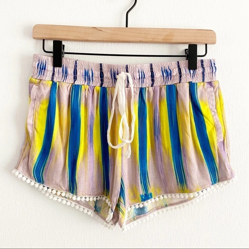 lamade Multicolor Striped Crochet Trim Elastic Waist Lounge Shorts Medium NWT